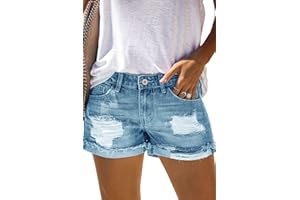 AOISAGULA Damen Denim Shorts Retro-Stil Hot Pants Loch Kurze Jeans mit Taschen für Sommer