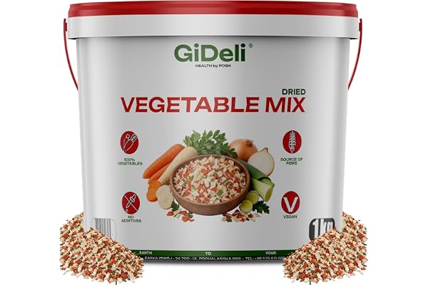 GiDeli Torkade Suppengemüse 1kg, Suppengrün utan salt | Torkade grönsaker i bitar, soppkrydda för grytor och såser, hink med lock och handtag, för storkök och professionella kök