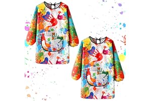 KASURE Tablier Peinture Enfant, Blouse Peinture Enfant Imperméable 7-11 ans, Tablier Enfant pour Garçon Fille avec Manches Longues et Poche, Pour L'école Activités Peinture Cuisine Coloriage