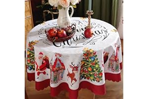 GUKASXI Obrus na Boże Narodzenie, okrągły, obrus bożonarodzeniowy, czerwony, 150 cm, zmywalny, z poliestru, na Boże Narodzenie, na imprezę, dekoracja kuchenna (czerwony 1)