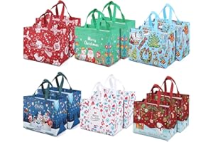 AVISKI Sacchetti regalo di Natale 12 Pezzi, Sacchetti della Spesa Riutilizzabili, Sacchetti di Natale Multifunzionali non tessuti per Confezionare Regali, Forniture per Feste di Natale, 32,5 × 25 × 17 cm