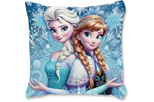 QDUODUO Kissenbezug Kinder, Froze Kopfkissenbezug Eiskönigin Eisa Anla Kissenhülle, Superweich Plüsch Zierkissenbezüg mit Doppelseitigem Muster Verdecktem Reißverschluss für Bett Sofa Stuhl Auto, 45x45cm