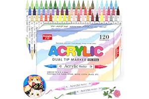 Chujayng 120 couleurs, incluant 60 stylos bicolores, marqueurs acryliques à double pointe, adaptés au coloriage pour adultes et à la peinture sur bois, toile, verre et céramique.