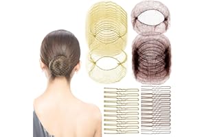 Bmeigo 20pcs Hair Nets for Buns with 40pcs U Shaped Pins, Invisible Bun Nets and Hair Pins Set Elastic Mesh Thin for Women, Ballet Dancer, Nurses, Air Hostess (Gold+Brown)