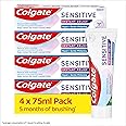 Colgate Sensitive Instant Relief Repair + Gentle Whitening Toothpaste | Instant* and long-lasting** sensitivity relief | Protective layer with calcium** | Fluoride toothpaste | 4 pack, 75ml tubes