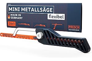 ‎PRESCH Presch Mini Metallsäge Flexibel 300mm - 3in1 Bügelsäge inkl. Metallsägeblatt - Verstellbarer Sägehandgriff mit Sägeblatt für Metall - Kleine Eisensäge - Junior Hacksaw