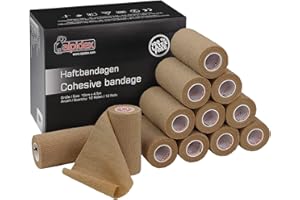 ALPIDEX 12 Rotoli Benda Adesiva 10 cm x 4,5 m Molti Colori Bendaggio Coesivo Fasciatura Personi Animali Garza Elastica Autoadesivo Cavalli Cani Umani, Colore:beige