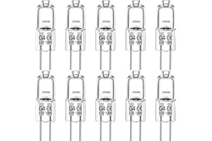 Haraqi 10 Pack G4 Halogen Bulbs，12 Volt 10 Watt Bi-Pin Halogen Bulbs Dimmable for Ceiling Lights,Table Light,Cabinet Lights,Warm White Brightness