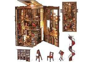 MiniCity Book Nook Kit, DIY Miniature Dollhouse Booknook Kit, Puzle de Madera 3D, sujetalibros, decoración con luz LED para Adolescentes y Adultos (Biblioteca Abbey)