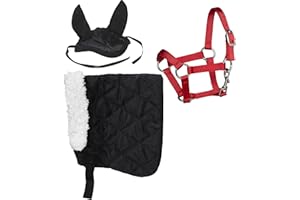 Panduro Hobby Horse Ensemble de costume, couverture à col en laine + licol en nylon avec boucles métalliques + bonnet de cheval pour cheval de bataille, noir