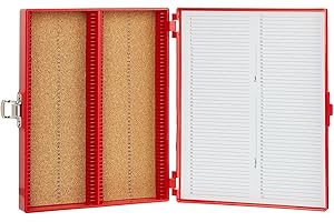 Heathrow Scientific HD15994C Microscope Slide Box, Cork Lined, 100 Place, 208 mm Length x 175 mm Width x 34 mm Height, Red