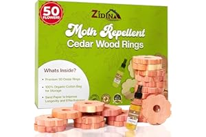 Zidina Moth Repellent for Wardrobes - 50 Rings - Natural Cedar Rings - Anti Moth Products Wardrobe - Moth Killer for Wardrobe - Moth Repellent for Clothes - Moth Balls with Sandpaper