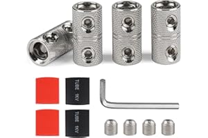 EXLECO 4 Pcs Conectores a Tope de Crimpado 50mm² con Tubo Termoretractil, Audio para Coche Empalmes Cables Electricos, 0 AWG Terminales a Tope, Conectores Electricos Rapidos Terminales Cables de Latón