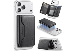 IRABEY MagSafe Wallet, Magsafe Kartenhalter mit 8 Kartenfächer, inklusive RFID Schutz, Kartenhalter aus Hochwertigem PU Leder, Vielseitigkeit Wallet Ständer, für iPhone 17/16/15/14/13/12 Serie, Schwarz