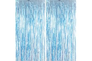 Luoqun88 2 PCS 3.2 x 6.5ft Glitter Tinsel Curtain, Foil Fringe Curtain Backdrop Party Streamers Curtain Photo Backdrop Decorations for Birthday School Graduation Girls Party Decorations -Light Blue