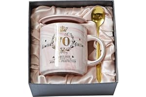 BICHING 70th Birthday Gifts for Women, Fabulous 70 Aged to Perfection, 14oz Pink Ceramic Marble Coffee Mug with Golden Pattern, Unique Birthday Present for 70 Year Old Grandma Mum Auntie Wife Friend Sister