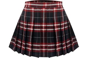Maeau Jupe Plissée Courte à Carreaux/Couleur Unie pour Fille Ecoliere Mini Jupe Elastique a la Taille de Collège École Patineuse Tennis, avec Short Intégré, S-XXL/100-180cm