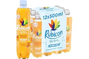 Rubicon Spring 12 Pack Orange Mango, Sparkling Spring Water with Real Fruit Juice & Natural Flavours, Only 15 Calories - 12 x 500ml Multipack Bottles