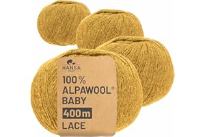 HANSA-FARM | 100% Baby Alpakawolle in 50+ Farben (kratzfrei) - 200g Set (4 x 50g) - weiche Alpaka Wolle zum Stricken & Häkeln in 6 Garnstärken by Hansa-Farm - Senfgelb Heather (Gelb)
