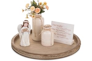 Hanobe Duża okrągła taca dekoracyjna: 45 cm stolik kawowy taca z koralikami vintage koło duże drewniane tace dekoracja rustykalny dom wiejski otomana centralny element do serwowania domu na blat