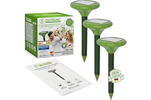 ISOTRONIC Solar LED Maulwurfabwehr Vibrasonic mit Vibrationsmotor | 3er Set solarbetrieben Wühlmausfrei Wühlmausschreck Wühlmausvertreiber Maulwurfschreck Schlangenabwehr | ohne Buttersäure