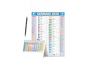 GICAPRICE Calendario 2026 da Parete – Modello Olandese da Muro 28,8×47 cm con Campo Note – + OMAGGIO Calendario da Tavolo e Penna Touch Slim (Multicolore)