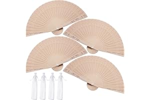Nasxkji 4 Pcs Wooden Hand Fans Folding Hand Fans Vintage Honeycomb Fragrant Wooden Folding Fan with Organza Bags for Cooling DIY Decoration Wedding Party