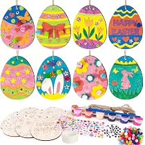 24 œufs En Bois à Peindre Pour Pâques - Kit Créatif DIY Avec Peinture, Pinceaux, Yeux Mobiles, Corde - Décoration De Pâques à Personnaliser - 14