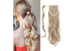 SILK-CO Wrap Around Ponytail Extensions 17inch Highlight Pony Tail Synthetic Clip in Hairpiece(Ash&Bleach Blond)