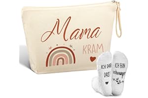 Jadive 2 Stück Geschenk Schwangerschaft Set Geschenk Werdende Mama Kosmetiktasche mit Reißverschluss Mama Kram rutschfest Socken Geschenkideen Schwangerschaft für Freundin(Regenbogen)