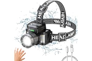 NIUAWASA Latarka czołowa LED czołówka z zoomem z czujnikiem ruchu, 18000 lm, czas pracy 24 godziny, ładowanie, wodoodporne reflektory na kemping, wędkowanie, wędrówki, czytanie pracy