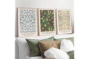 PWAAHDC Set of 3 William Morris Canvas Wall Art Prints - Neutral Vintage Style Posters for Living Room Wall Decor (Unframed, A3)