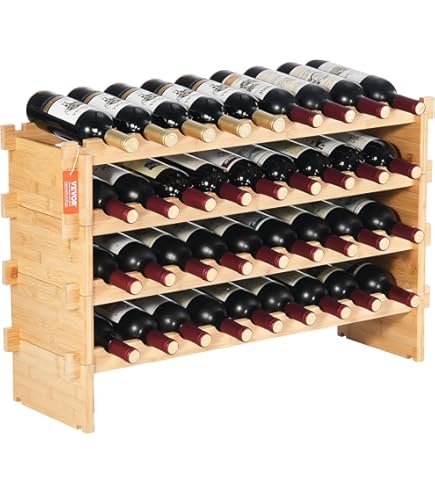 KOMFOTTEU Wijnrek voor 40 flessen, flessenrek van hout, flessenstandaard uitbreidbaar, wijnflessenhouder vrijstaand, wijnstandaard voor keuken, bar, 85 x 44 x 24 cm