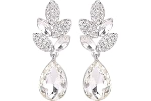 EVER FAITH® La Branche et Goutte Boucle d'Oreilles Percé Cristal Autrichien Ton d'Argent