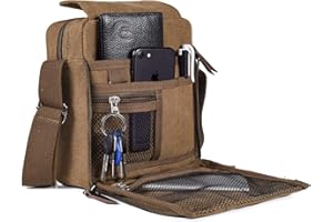 dealcase Canvas Small Messenger Bag for Men Women, Mini Crossbody Bag Shoulder Bag Chest Bag Travel Bag Multi-pocket Purse