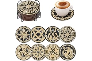 BAYUYI 8 Pièces 5D DIY Diamant Peinture Dessous de Verre,sous-Verres d'art de Diamant,avec Support,pour Tasses, Bougies Cadeau de Pendaison de Crémaillère pour Anniversaire Cuisine Salon