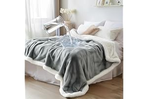 Bedding Aid Couverture imperméable sans taches – Polaire Sherpa réversible, résistante à l'eau et aux taches, parfaite pour les couples et protection contre les éclaboussures (velours gris/blanc nuage