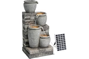 Teamson Home Fontaine Solaire Cascade 4 Niveaux Gris Exterieur