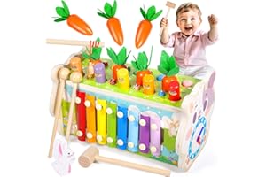 Purpledi Giochi Montessori 1 Anno - 8 in 1 Giocattoli in Legno Bambini, Xilofono, Acchiappa la Talpa, Pesca, Cubo Multiattivita Educativo, Regalo Compleanno 1 2 3 Anni Bambina Bambino