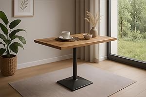 ‎SAM SAM Bistrotisch INES | 80 x 60 cm | Mangoholz massiv | Farbe: Natur | Baumkante | Säulen-Gestell Metall Schwarz | Baumkantentisch/Säulentisch/Esstisch für Küche, Café & Essbereich