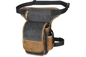 Handadsume Tela Resistente All'acqua + Vera Pelle Moto Equitazione Travel Coscia Borsa per Gambe Marsupio in Vita Per Gli Uomini Donne FB211-8 (X-3110-Nero)