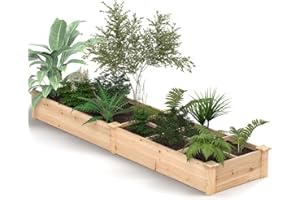 HOMASIS Carré Potager en Bois, Jardiniere Extérieur Grande Taille avec 2 Bacs à Fleurs, Séparateurs pour Fleurs, Légumes, Fruits, Herbes, Lit de Jardin 228 cm Intérieur pour Terrasse Balcon