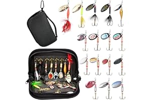 MINSHUXI Esche da Pesca Artificiali Spinning Cucchiaini con Borsa Portatile per Persico,Trota,Pesci Vari (16 Pezzi)