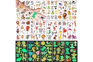 FLYFTREY Tatuajes Temporales para Niños, 250 Piezas Tatuaje Set de Animal, 20 Hojas Tatuaje Falso y 5 Hojas Luminosas Pegatinas Tatuajes, Niño Chica Cumpleaños Fiesta Juegos Regalos Juguetes