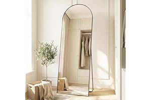 SONGMICS Miroir Intégral, 160 x 50 cm, Miroir Arqué sur Pied, à Poser au Sol, Cadre en Alliage d’Aluminium, Verre Trempé, pour Chambre, Salon, Dressing, Noir d'encre LFM031B01