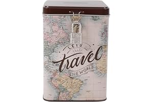 I-TOTAL® - Salvadanaio Divertente con Lucchetto e Chiavi/Portamonete in Metallo con Chiusura (OLD MAP)