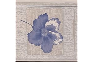 Dundee Deco BD2070 Peel and Stick Mauve Flowers in Light Brown Squares Distressed Floral Wallpaper Border Retro Design, Roll 33 ft. x 4 in. (10m x 10cm), Self Adhesive