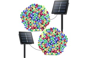 SOLARBABY Lot de 2 guirlandes lumineuses solaires de Noël d'extérieur étanches 22 m 200 LED multicolores pour décoration de Noël pour mariage, vacances, fête, sapin de Noël