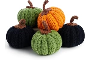 Sahoottie 5 Pcs Pumpkins Artificial Fake Pumpkin Mini Knitted Black Orange Green Pumpkin Decor Autumn Decorations Pumpkins for Halloween Decoration Fall Autumn Decoration Thanksgiving