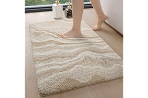 DEXI Tapis Salle de Bain Antidérapant 44 x 76 cm, Super Absorbant, Design Moderne, Lavable en Machine, pour Baignoire, Douche, Chambres, Beige